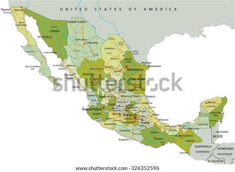 Highly Detailed Editable Political Map With Separated Layers Mexico