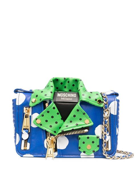 Moschino Biker Polka Dot Shoulder Bag Blue Shoulder Bag Designer