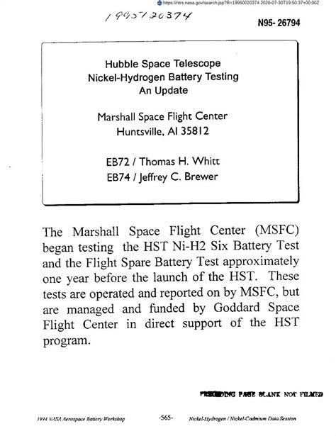 Pdf Hubble Space Telescope Nickel Hydrogen Battery Phase I Was