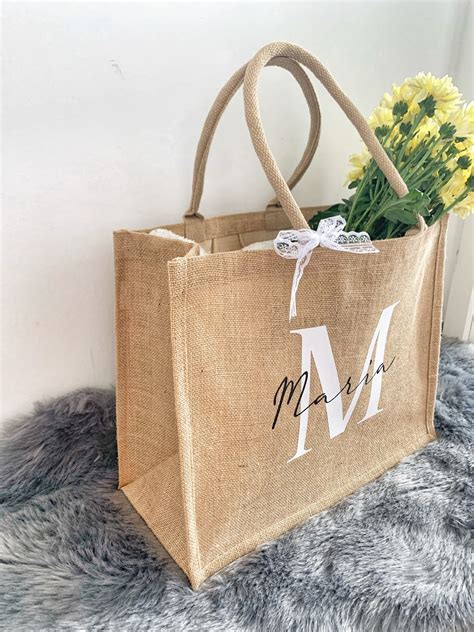 Jute Shopper Tasche Mit Name Und Initial Personalisiert Etsy