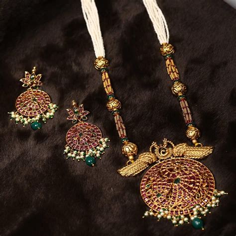 Priyaasi Multi Color Beads Pearls Ruby Gold Plated Peacock Jewellery