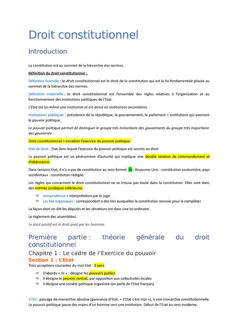 Cm N Note De Cours Droit Constitutionnel Introduction La