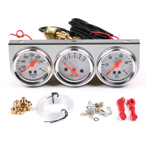 Buy Linekong Triple Gauge Kit Oil Volt Water Gauge Chrome Oil Temp