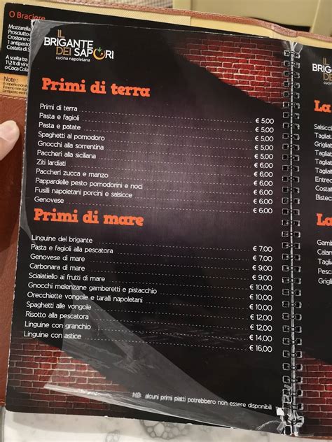 Menu da Il brigante dei sapori pizzeria, Volla, Via Monteoliveto