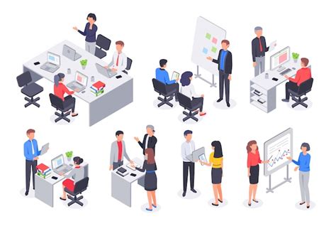 Premium Vector Isometric Business Office Team Corporate Teamwork