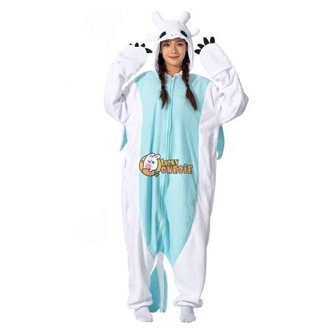 Light Fury Duo Halloween Costume for Adults Onesie Pajamas Matching Couples - Luckyonesie.com