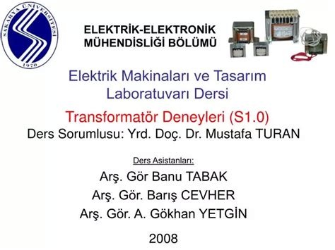 Ppt Elektrik Makinalar Ve Tasar M Laboratuvar Dersi Transformat R