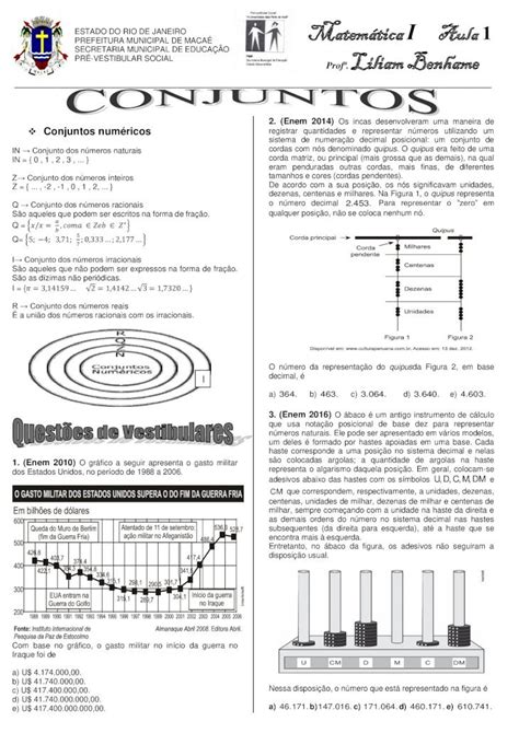 PDF Matemática I Aula 1 Profª Liliam Benhame Matemática I Aula 1