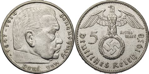 Drittes Reich 5 Reichsmark 1938 A Hindenburg Kursmünze 1936 1939 ss