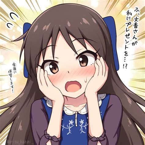 Safebooru Arisu Kazumi Blue Bow Blue Dress Blush Bow Brown Eyes Brown Hair Close Up Collarbone