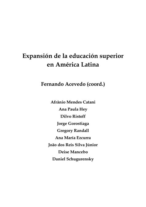 Pdf Expansi N De La Educaci N Superior En Am Rica Latina