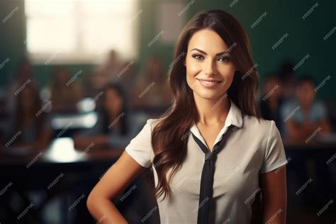 Premium Ai Image Beautiful Female Teacher Smiling In The Classroom