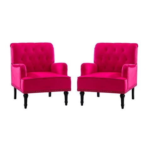 JAYDEN CREATION Enrica Fuchsia Tufted Comfy Velvet Armchair With