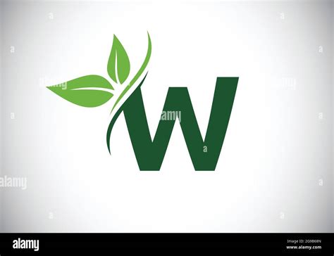 Initial W Monogram Alphabet With Two Leaves Green Eco Friendly Logo