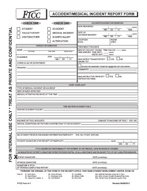 Fillable Online Faytechcc SEC Accident Medical Incident Rpt Form Indd