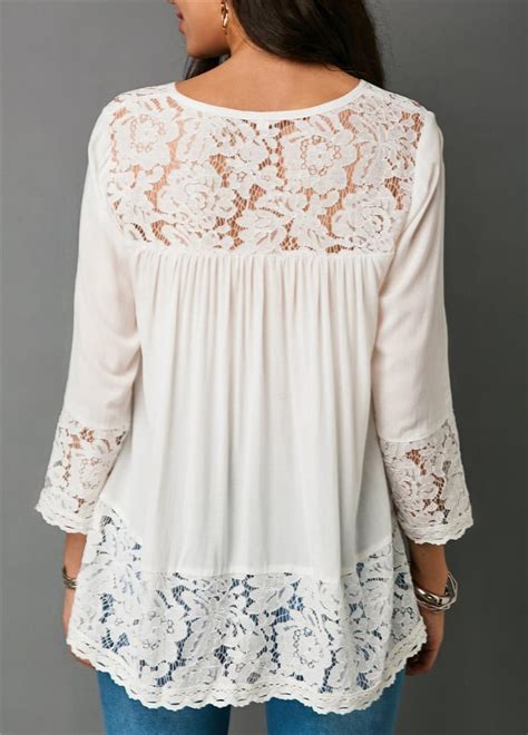 Button Up Lace Patchwork White Blouse On Storenvy