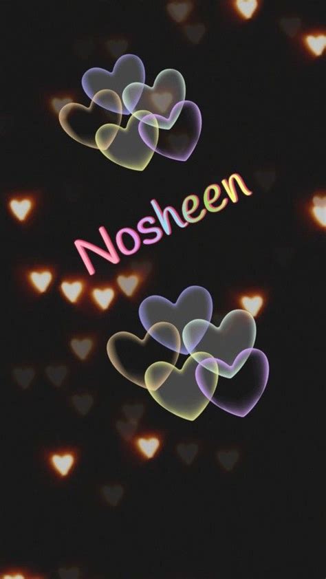 Two Hearts With The Word Noshen On Them In Neon Colors Against A Black