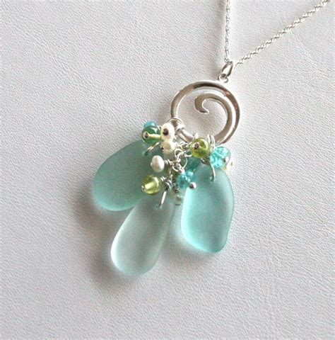 Sea Glass Jewelry California Sea Glass Jewelry Aqua Sea Foam Green Wave Toggle Necklace