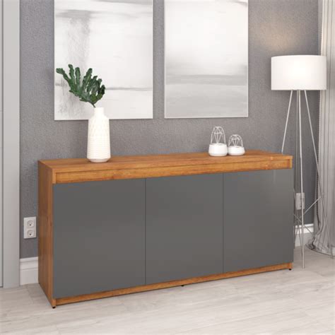 Buffet Onix 3 Portas Mel Cinza Viero Buffet Onix 3 Portas