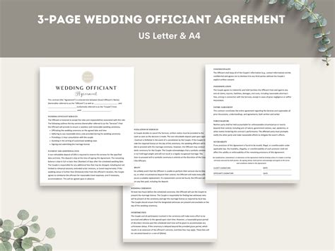 Wedding Officiant Service Contract Agreement Form Marriage Wedding