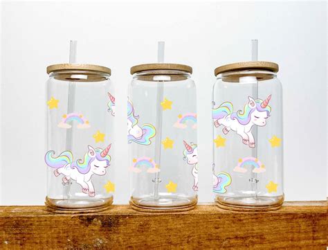 Unicorns Uv Dtf Transfer 16oz Libby Glass Can Wrap Ready To Apply Etsy