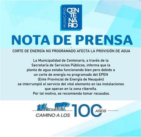 Informaci N Municipal Municipalidad De Centenario Corte De Energ A No