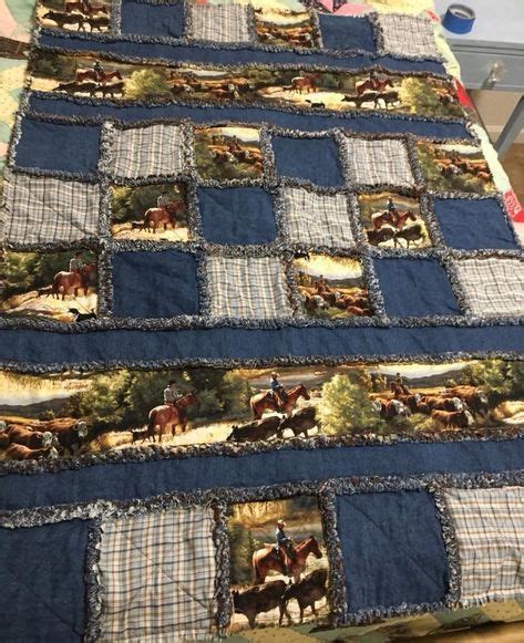 Bedding Vintage Style Rainbow Rag Quilt Recycled Denim