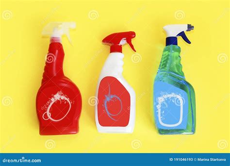 Colorful Plastic Spray Bottles For Household Chemicals Stock Image