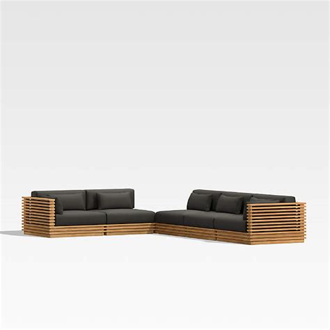 Batten Piece L Shaped Teak Outdoor Sectional Sofa With Side Coffee