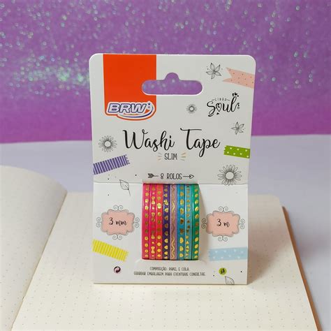 Fita Adesiva Decorada Washi Tape Slim 3 Mm X 3 M 8 Modelos BRW