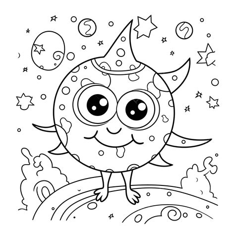 Cartoon Monster Coloring Page With Stars Outline Sketch Drawing Vector