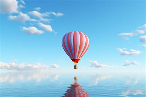 Premium AI Image A Hot Air Balloon With The Reflection Of Clouds In The Water