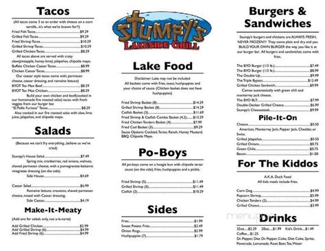 Stumpys Lakeside Grill Menu In Granbury Tx Order Delivery And Reviews