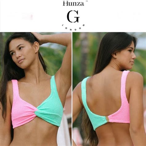 Hunza G Swim Hunza G Duo Chelsea Bikini Top In Bubble Gumlime Os