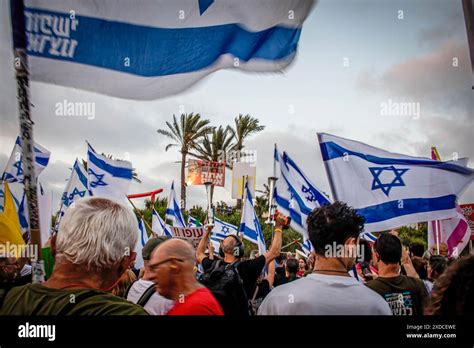 Caesarea Israel Th June Protestors Wave National Flags