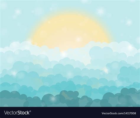 Cartoon blue shining cloudy sky with sun Vector Image