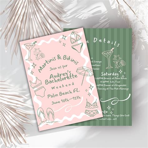 Editable Martini And Bikini Invitation Tini Bachelorette Weekend Invite Bachelorette Dirty
