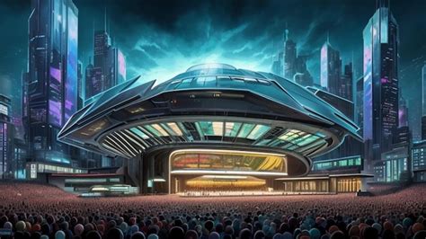 Premium AI Image | Concert house in a futuristic metaverse cyber sci fi city future world