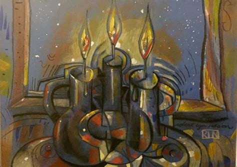 Three Cubist Candles Robert Lyn Nelson X Pencil Acrylic Pastel