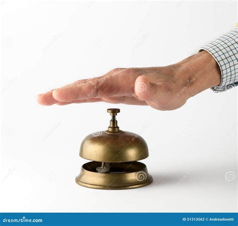 Male Hand Ringing Brass Service Bell Stock Photo Image Of Help