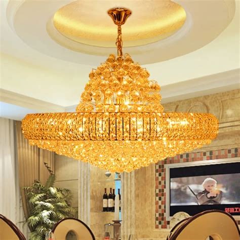 Led Modern Golden K9 Crystal Chandelier Big Round Gold Crystal