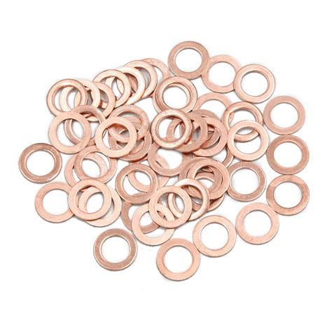 X AUTOHAUX 50pcs 10mm Inner Diameter Copper Washers Flat Sealing Gasket