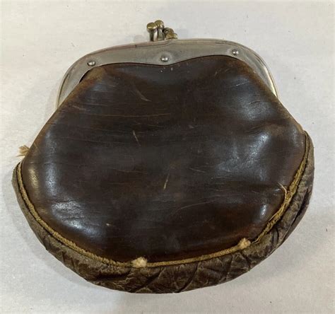 Antique Vintage Leather Coin Change Purse Double Com Gem