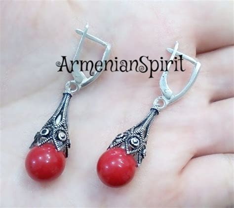 Rote Koralle Set Ohrringe Ohrh Nger Und Ring Sterling Etsy