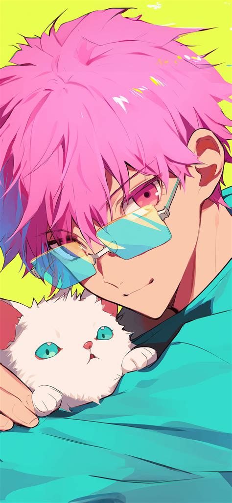 Pink Haired Anime Guy W Cat Wallpaper Cute Anime Boy Wallpaper