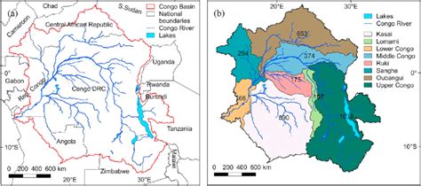 (a) Extent of the Congo River Basin; (b) eight sub-basins of the Congo ...