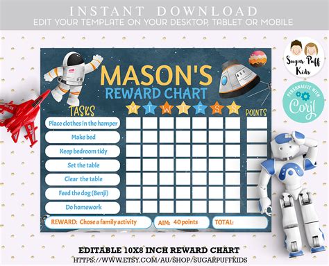 Printable Space Reward Chart Outer Space Reward Chart Etsy Uk