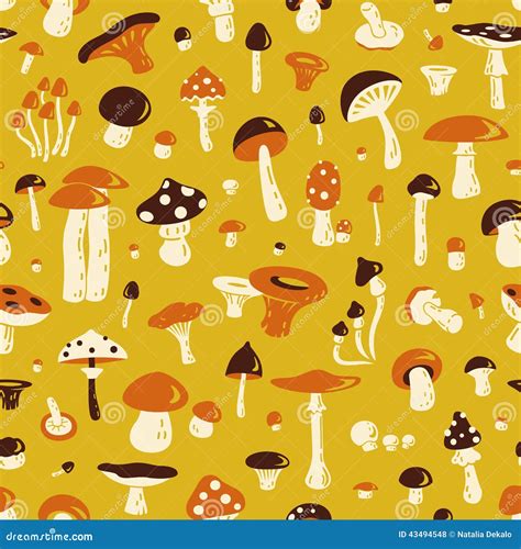 Mushroom Seamless Pattern Stock Vector Illustration Of Doodle