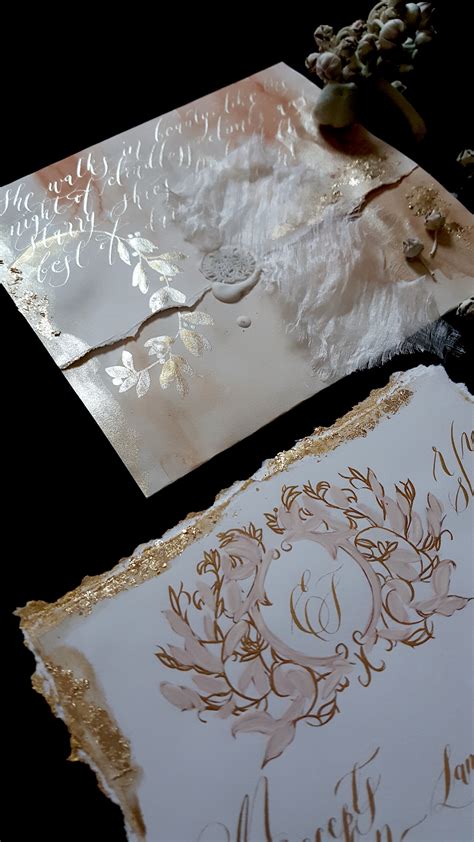 Custom Gold Foil Invitations with Luxurious Tarnished Gold Details