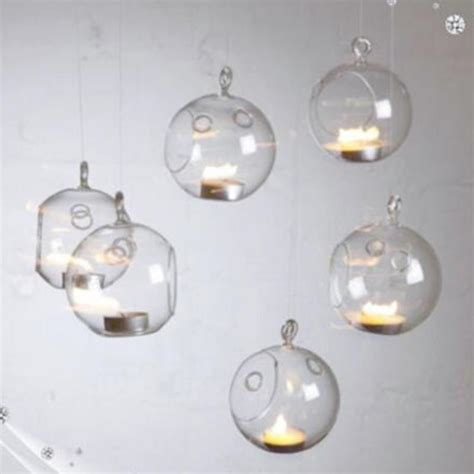 Set Of 6 Hanging Glass Bauble Tea Light Candle Holder Xmas Tree Decoration Diy Wedding